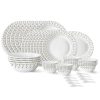 Larah by Borosil Ora Gold Fluted Series Opalware Dinner Set | 44 Pieces for Family of 8 | Microwave & Dishwasher Safe | Bone-Ash Free | Crockery Set for Dining & Gifting | Plates & Bowls | White