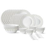 Larah by Borosil Ora Gold Fluted Series Opalware Dinner Set | 44 Pieces for Family of 8 | Microwave & Dishwasher Safe | Bone-Ash Free | Crockery Set for Dining & Gifting | Plates & Bowls | White