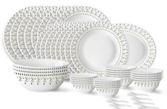 Larah by Borosil Ora Gold Fluted Series Opalware Dinner Set | 44 Pieces for Family of 8 | Microwave & Dishwasher Safe | Bone-Ash Free | Crockery Set for Dining & Gifting | Plates & Bowls | White