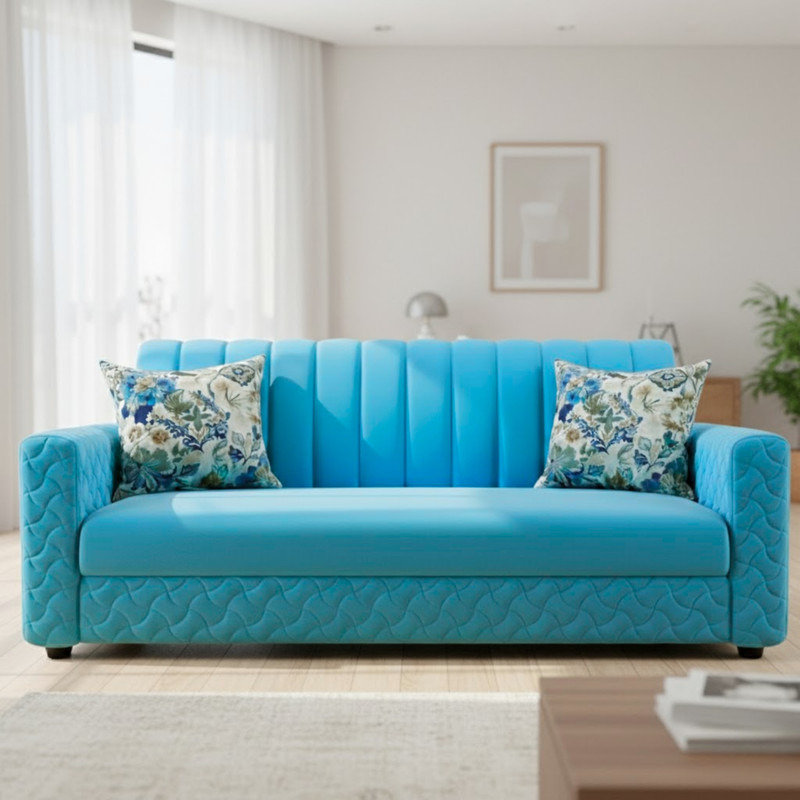 WAKESURE Premium Quality Velvet Fabric 3 Seater  Sofa(Finish Color – Aqua, DIY(Do-It-Yourself))