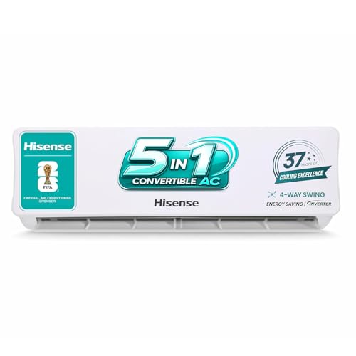 Hisense 1.5 Ton 5 star Inverter Split AC(Copper, 5-in-1 Convertible with Intelligent 4 modes, PM 2.5 filter, Anti corrosion, AS-18TR4R5E, White）