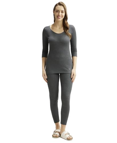 Jockey 2549 Women’s Super Combed Cotton Rich Three Quarter Sleeve Thermal Set with StayWarm Technology_Charcoal Melange_L
