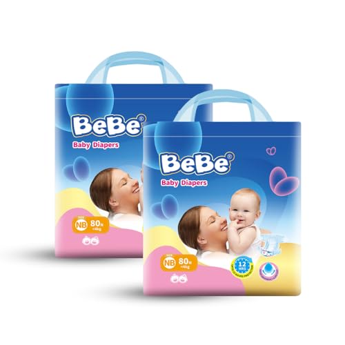 BeBe Baby Dry Care Diaper – Tape Style – Newborn- Pack of 2,upto 4 Kg, Custom fit, super soft band, All night Protection, 100% Wetness Lock, Adjustable fit with 5 star skin protection (160 pieces,NB).