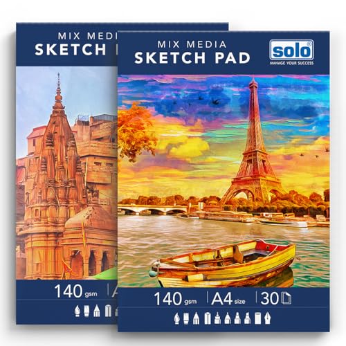 SOLO A4 Sketchpad- Pack of 2, Professional-Grade Premium Acid-Free Unruled Artbook, 140 GSM Sketchbook Artists, Kids & Professionals for Marker, Colored Pencil & Charcoal (Portrait, 21×29.7cm)