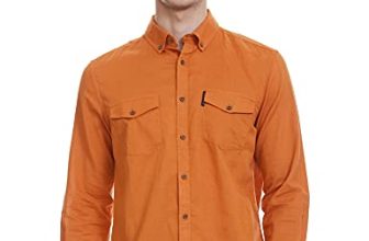 HammerSmith Men’s Casual Millennium Fit Shirt (HSCSM045_Orange 1 M)