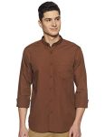 Amazon Brand – Symbol Men’s Cotton Shirt | Chinese Collar | Casual | Plain | Full Sleeve | Summer – Regular Fit (Available in Plus Size) (Brown_4XL)