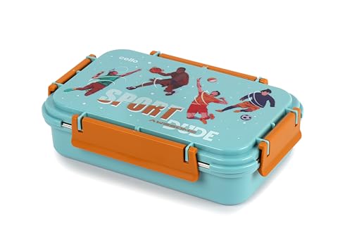 CELLO Delish Insulated Lunch Box, Sky Blue | Inner Stainless Steel Compartment | Silicon Seal in The Lid with 4 Sided Click Locks | Ideal for College,Office, Outdoor Activities