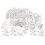 Larah by Borosil Boro Fluted Series Opalware Dinner Set | 63 Pieces for Family of 8 | Microwave & Dishwasher Safe | Bone-Ash Free | Crockery Set for Dining & Gifting | Plates & Bowls | White