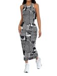 Cicica Dress for Women | One Piece Dresses | Midi Bodycon for Women’s | Newspaper Printed Body con Black