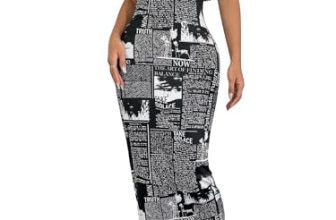 Cicica Dress for Women | One Piece Dresses | Midi Bodycon for Women’s | Newspaper Printed Body con Black