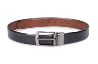 Louis Philippe Men 100% Italian Leather Shiny Nickel Buckle Formal Reversible Belt