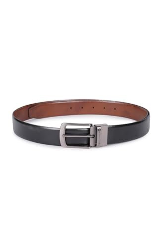 Louis Philippe Men 100% Italian Leather Shiny Nickel Buckle Formal Reversible Belt