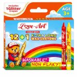 Love-Art 12+1 X-TRA Long Wax Crayons for Kids | Extra Long, Ultra Smooth & Vibrant Colour Crayons | Non-Flaky, Washable Wax Colours for Drawing, Colouring, Art & School