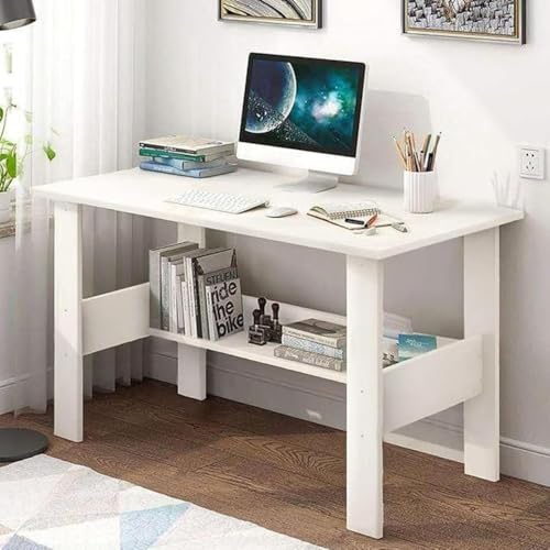 Amazon Brand – Solimo Study Table | Engineered Wood Computer Desk with Storage Shelf | Laptop & Writing Desk for Home Office & Students | White | L 90 x W 50 x H 77 cm