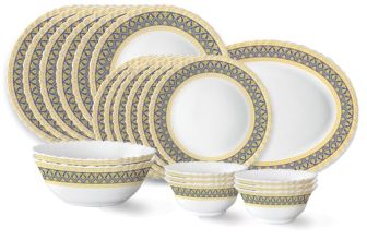 Larah by Borosil Regal Fluted Series Opalware Dinner Set | 21 Pieces for Family of 6 | Microwave & Dishwasher Safe | Bone-Ash Free | Crockery Set for Dining & Gifting | Plates & Bowls | White