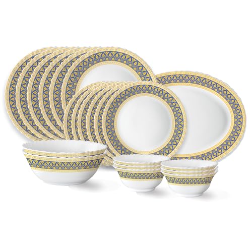 Larah by Borosil Regal Fluted Series Opalware Dinner Set | 21 Pieces for Family of 6 | Microwave & Dishwasher Safe | Bone-Ash Free | Crockery Set for Dining & Gifting | Plates & Bowls | White