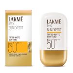 Lakme Sun Expert Tinted Dry Matte Sunscreen Fluid SPF 50+ PA++++ | 1% Ceramide Complex for Skin Barrier Repair | Sheer Coverage Foundation Like Finish – Beige (50ml)