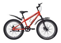 playR BFF Cycle 24 Inch Fat Tyre Single Speed Front Wheel Shock Abs Front and Rear Disc Brake, Fluorescent Red Mountain Bike for Durable City & Outdoor Cycle for Men & Women