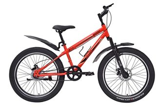 playR BFF Cycle 24 Inch Fat Tyre Single Speed Front Wheel Shock Abs Front and Rear Disc Brake, Fluorescent Red Mountain Bike for Durable City & Outdoor Cycle for Men & Women