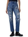 Spykar Women Mid Blue Cotton Straight Fit Regular Length Highly Distressed Jeans -(Bella)