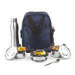 SignoraWare All Steel Fusion Jumbo Stainless Steel Lunch Box | Airtight & Leakproof | Ideal for Office, School, Travel & Outdoor Use (500mlx2 + 350ml + 1 LTR | Set of 4 | Black)
