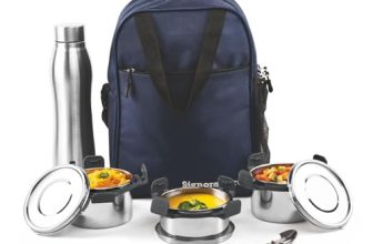 SignoraWare All Steel Fusion Jumbo Stainless Steel Lunch Box | Airtight & Leakproof | Ideal for Office, School, Travel & Outdoor Use (500mlx2 + 350ml + 1 LTR | Set of 4 | Black)