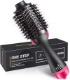 One Step Hair Dryer Brush – Hot Air Brush Hair Dryer & Volumizer | Heat Settings | Hair Straightener & Styler Brush for Fast Drying, Smoothening & Salon Blowout | Black & Pink