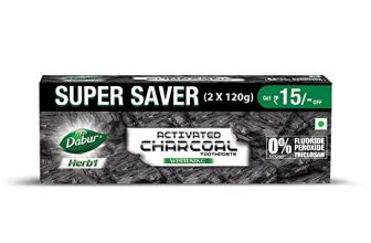 DABUR Herb’L Activated Charcoal Toothpaste 240G (120G x2, Pack of 2)|Whitening Black Gel Toothpaste|Fluoride Free|Fights Plaque & Extrinsic Stains|With Power of Mint|Cool & Refreshing Mouth Experience