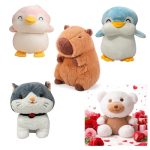EITHEO Panda Blue Penguin Pink Capybara Teddy White Cat Yellow Pack 5 Soft Plush Stuffed Animals for Kids Boys Girls | Gift Set