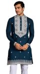 Kalaanj Men’s Embroidered Silk Kurta || Only Kurta (KALSS2503MK-Blue-XXL)