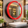 Citrine Round Bathroom Mirror Cabinet Wall Mounted Storage Cabinet Red Black Bathroom Mirror(Round Finish : glossy)
