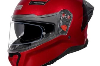 STUDDS Helios ISI and DOT Certified Full Face Helmet with Antifog 100 Lens, Sporty Spoiler (Cherry RED – M)