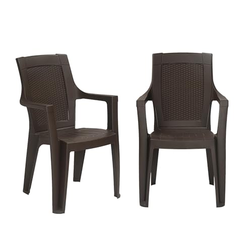 Nilkamal Mystique Plastic Chair with Armrest | Set of 2 | 3 Year Warranty | Heavy Duty Chair for Home, Living Room, Dining Room, Bedroom & Office | Stackable Polypropylene |Outdoor & Garden Use | SRB