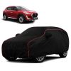 Sulfar 100% Water Resistant Car Body Cover Compatible with Mirror for Nissan Magnite (Triple Stitched, Full Bottom Elastic, Black with Red Piping)