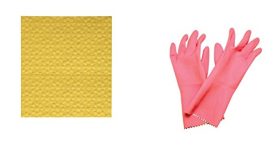 Scotch-Brite Kitchen Gloves Large Pair (Pack of 1) and Sponge Wipe Large (Pack of 3)