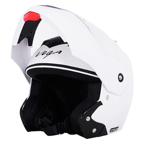 Vega Crux ISI Certified Flip-Up Helmet for Men and Women with Clear Visor(White, Size:M)