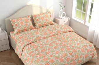 haus & kinder Microfiber Double Flat 200 TC Printed 1 Bedsheet with 2 Pillow Covers(Blue Beige)