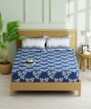 Kopa Microfiber Double Fitted (Elastic) 152 TC Floral 1 Bedsheet with 2 Pillow Covers(Blue)