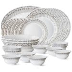 Larah by Borosil Fluted Series Classic Opalware Dinner Set | 27 Piece for Family of 6 | Microwave & Dishwasher Safe | Bone-Ash Free | Crockery Set for Dining & Gifting | Plates & Bowls | White
