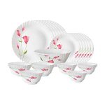Larah Diana Opalware Glass Dinner Set, 25-Pieces, White