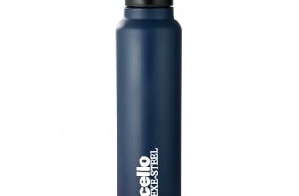 CELLO Crysta Flip Stainless Steel Water Bottle 1000 ml, Navy Blue | Single Wall Freezer & Fridge Safe Lightweight Leakproof Flip lid Spillproof Rust Resistant Steel Water Bottle for School Gym Office