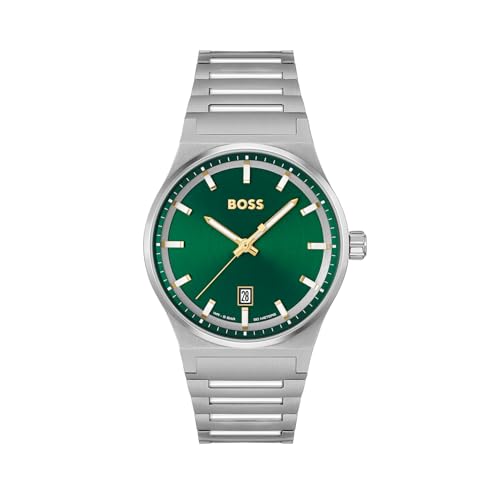 BOSS Candor Qtz Basic Calendar Green Round Dial Men’s Analog Watch|Stainless Steel Material|Silver Color Band – 1514079