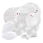 Cello Opalware Dazzle Series Lush Fiesta Dinner Set, 49Pcs | Opal Glass Dinner Set for 8 | Light-Weight, Daily Use Crockery Set for Dining | White Plate and Bowl Set