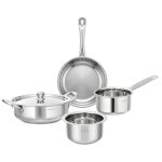 Lifelong Stainless Steel Cookware Set of 5, Silver, Induction Compatible with Kadhai, Fry Pan, Saucepan, and Tope, Dishwasher Safe