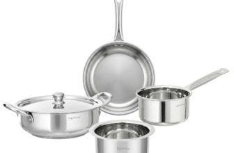 Lifelong Stainless Steel Cookware Set of 5, Silver, Induction Compatible with Kadhai, Fry Pan, Saucepan, and Tope, Dishwasher Safe