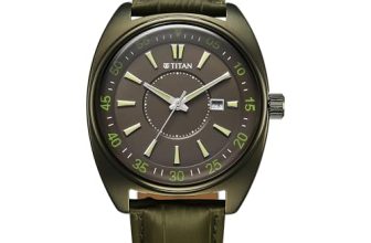 Titan Tonneau Analog with Date and Green Dial Green Leather Strap Watch for Men – 90211QL01