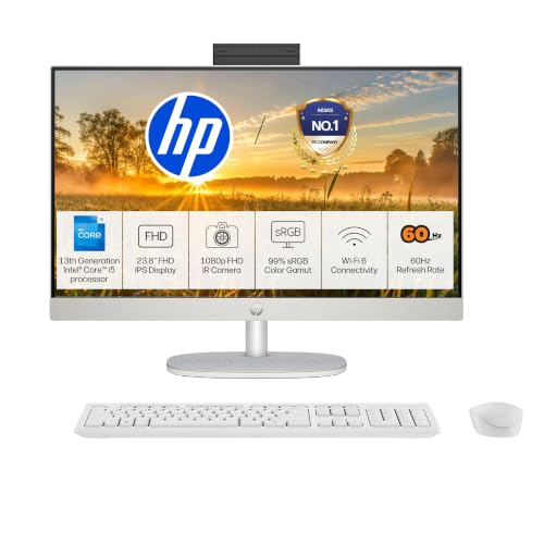 HP All-in-One, 13th Gen Intel Core i5-1334U, 8GB DDR4, 512GB SSD, FHD, 23.8”(60.5cm), Win 11, Office 24, Shell White, 5.26kg, cr0552in, Dual 2 W Speakers, FHD IR Camera, Anti-Glare, Desktop