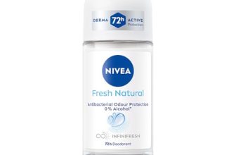 NIVEA Fresh Natural Roll On Deodorant | 72H Long Lasting Freshness | Fights Bacteria and Bad Odour | Mild Soothing Fragrance | With Ocean Extracts | 0% Alcohol | Dermatologically Approved & Paraben Free Formula | 50ml