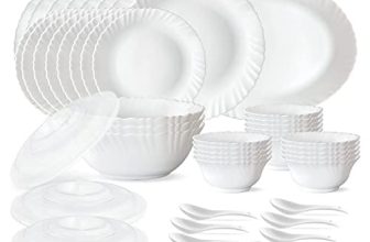 Larah by Borosil 47 pc Opalware Dinner Set for Family of 8 (White)