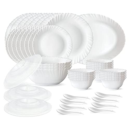 Larah by Borosil 47 pc Opalware Dinner Set for Family of 8 (White)